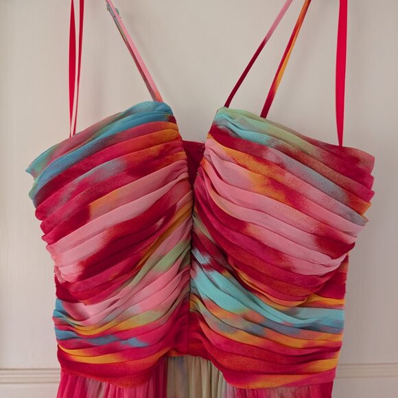 Aqua Multicolor V-notch Sleeveless Dress, Size 8 - Picture 3 of 7